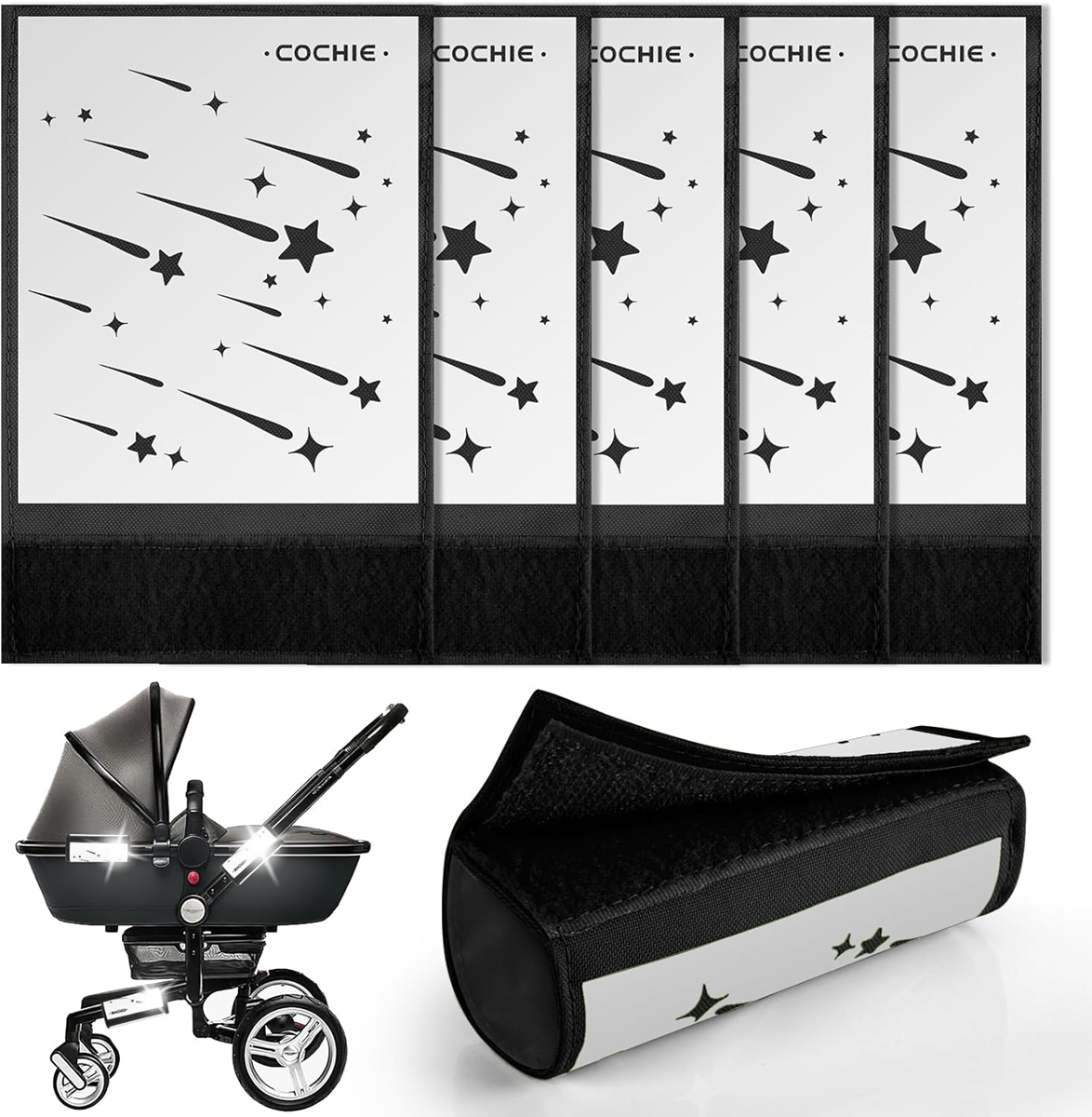COCHIE Klettreflektoren für Kinderwagen und mehr 10 x 15 cm 5 Stück METEORE