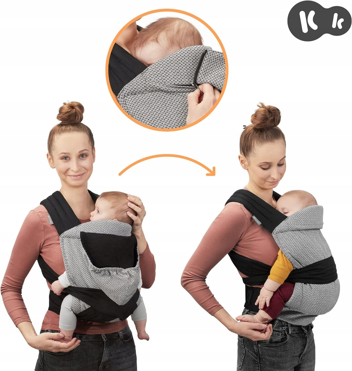 KINDERKRAFT ADOREE nosidełko ergonomiczne MEI TAI, czarno-białe nosidło miękkie dla dziecka od 3 mies. do 20 kg