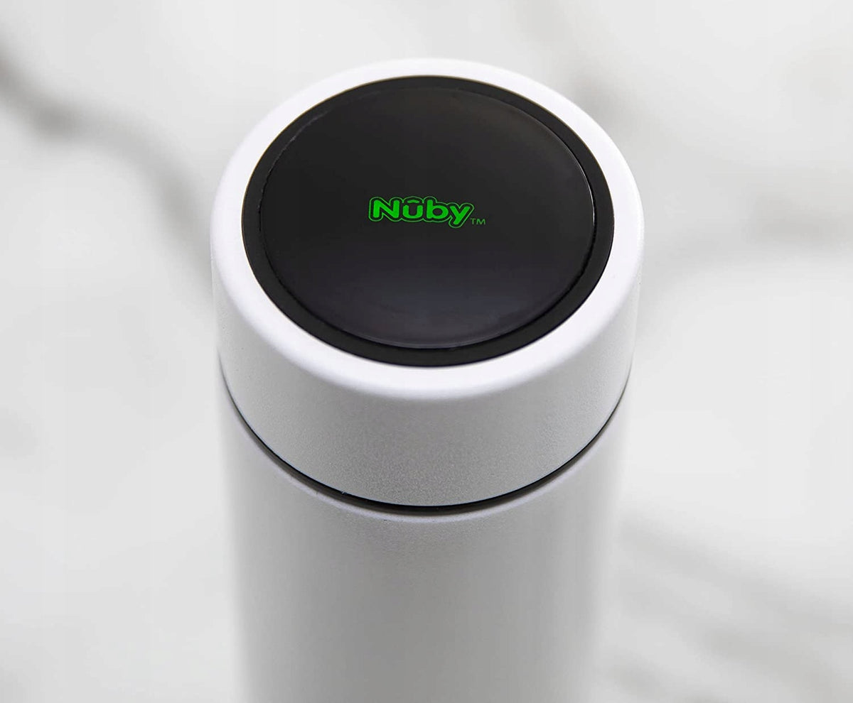 NUBY RapidCool termos chłodzący do przygotowywania mleka 240 ml LED, biały, stal nierdzewna, widok z góry