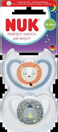 NUK Perfect Match Air Night smoczki 18-36m lew i świetlik 2 szt.