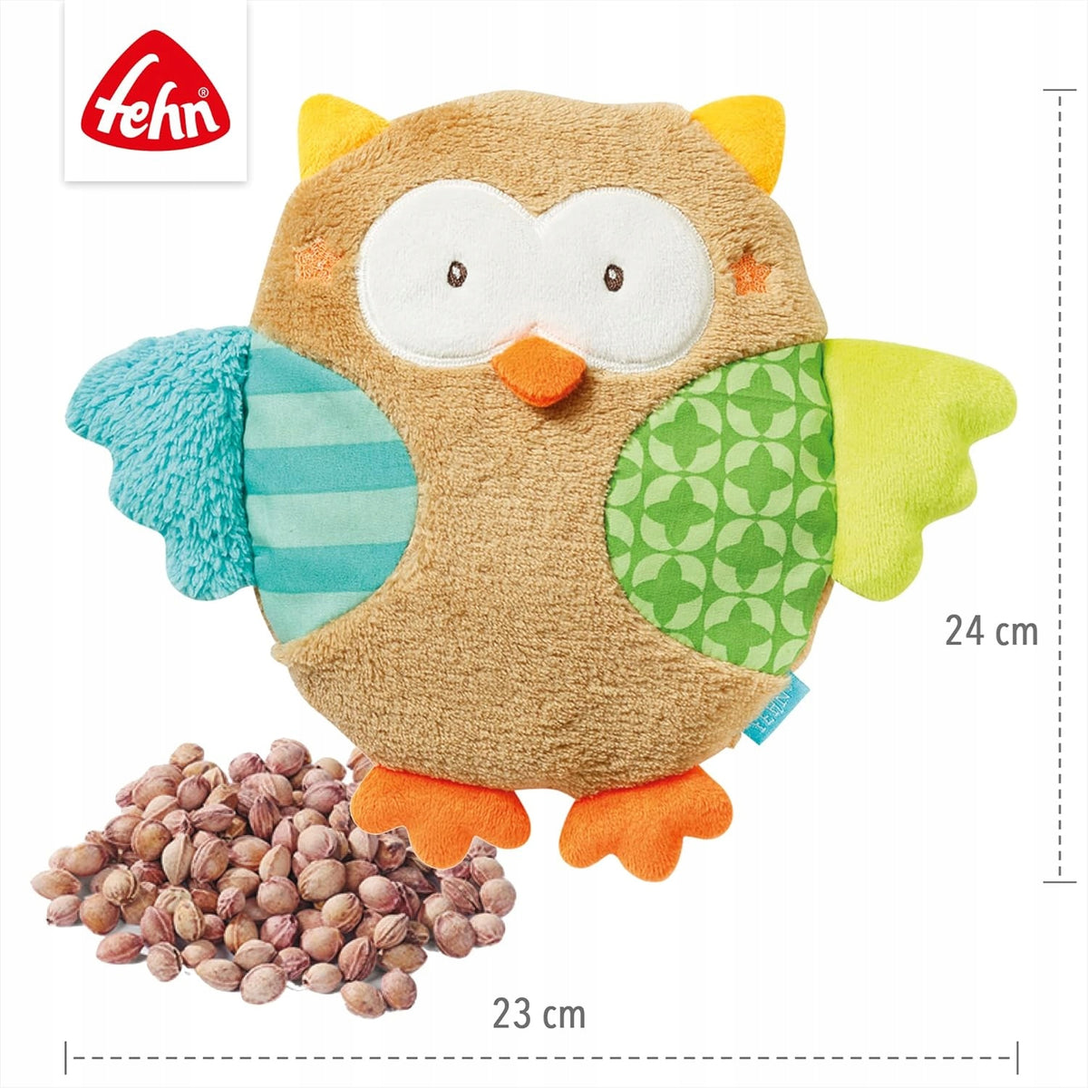 FEHN Śpiący Las pluszowa sowa TERMOFOR z pestek wiśni, miękka i bezpieczna, 24 cm