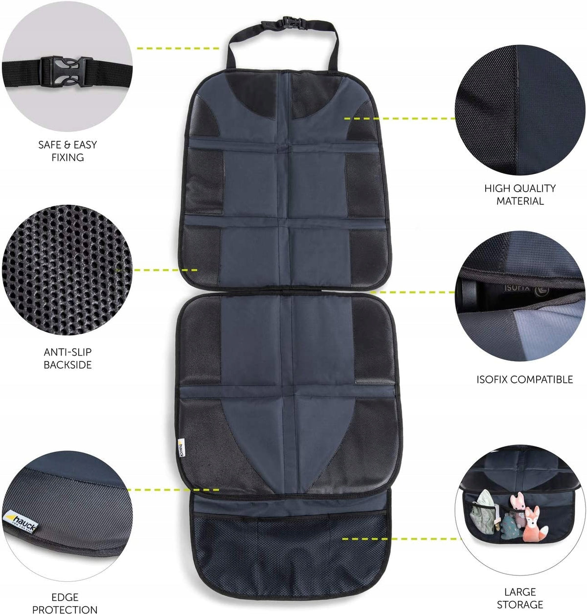 HAUCK mata ochronna pod fotelik SIT ON ME, antypoślizgowa mata z ISOFIX i kieszeniami na zabawki