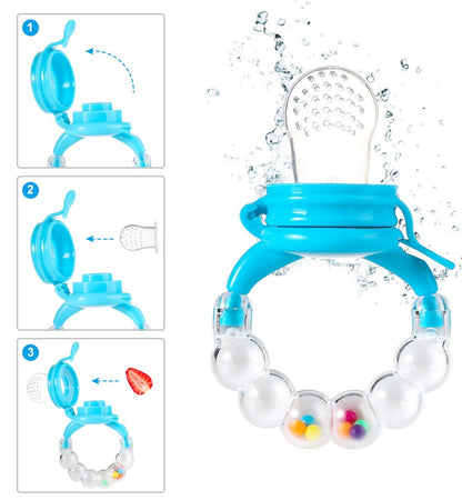 KOSHINE Obst-Sauger 2 Stück 5 Mundstücke + 125 ml Löffel und Kette