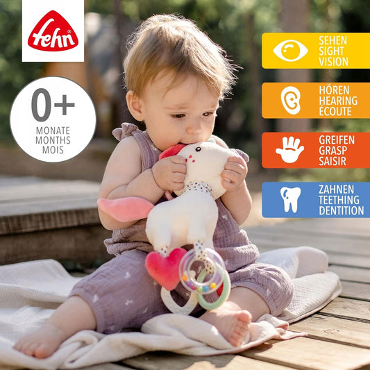 FEHN Aiko&Yuki Kinderwagenkette mit Rassel und Greifring für Kinderwagen, Babyschale