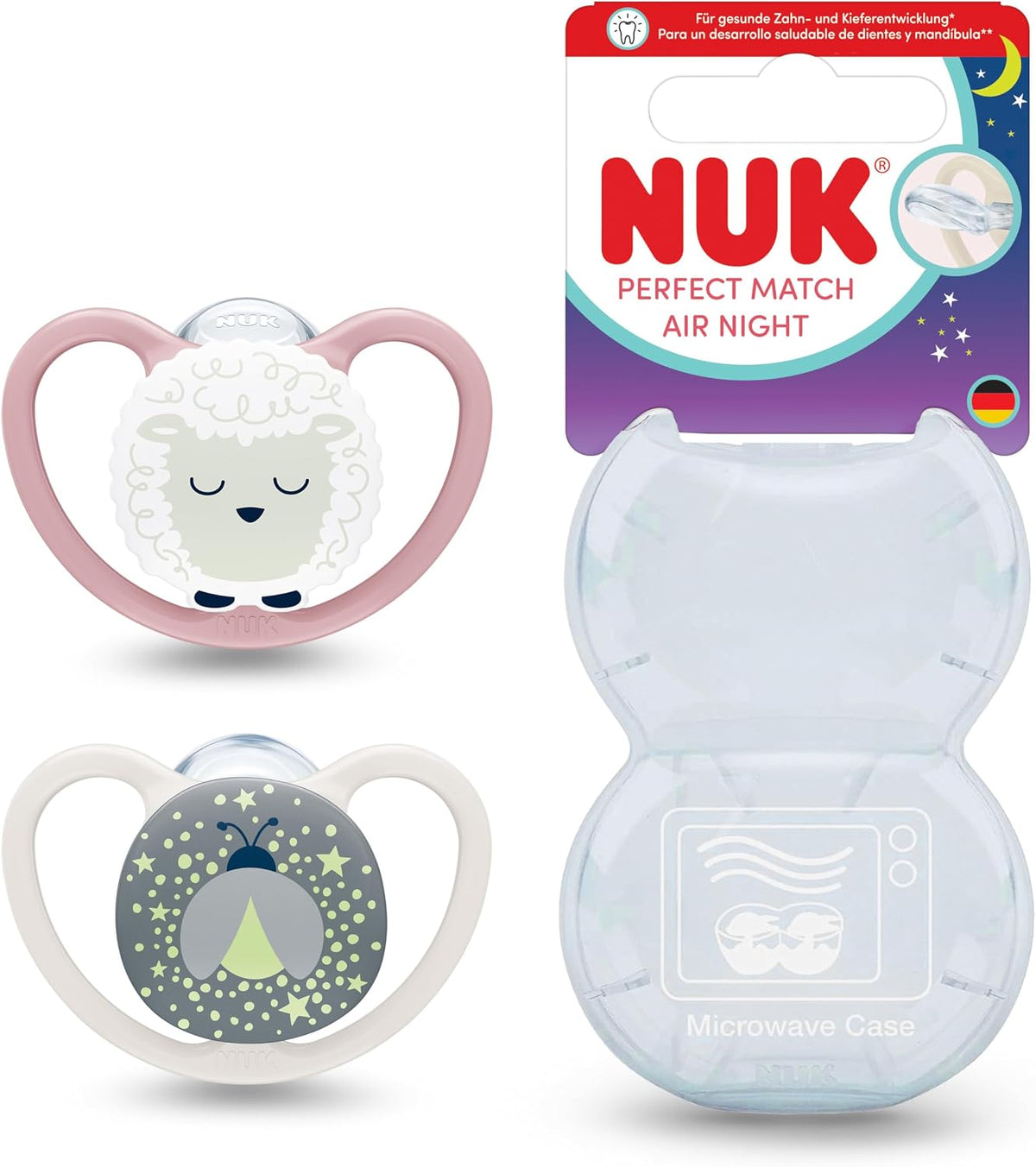 NUK Perfect Match Air Night pacifiers 0-6m x2 GLOW-IN-THE-DARK