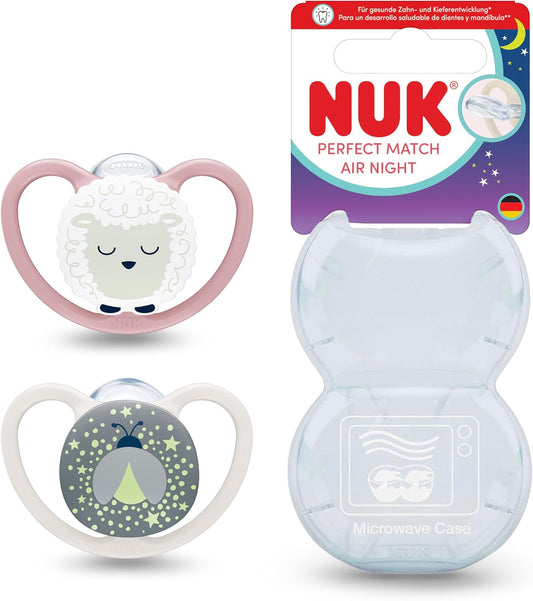 NUK Perfect Match Air Night Beruhigungssauger 0-6 Monate x2 LEUCHTEND