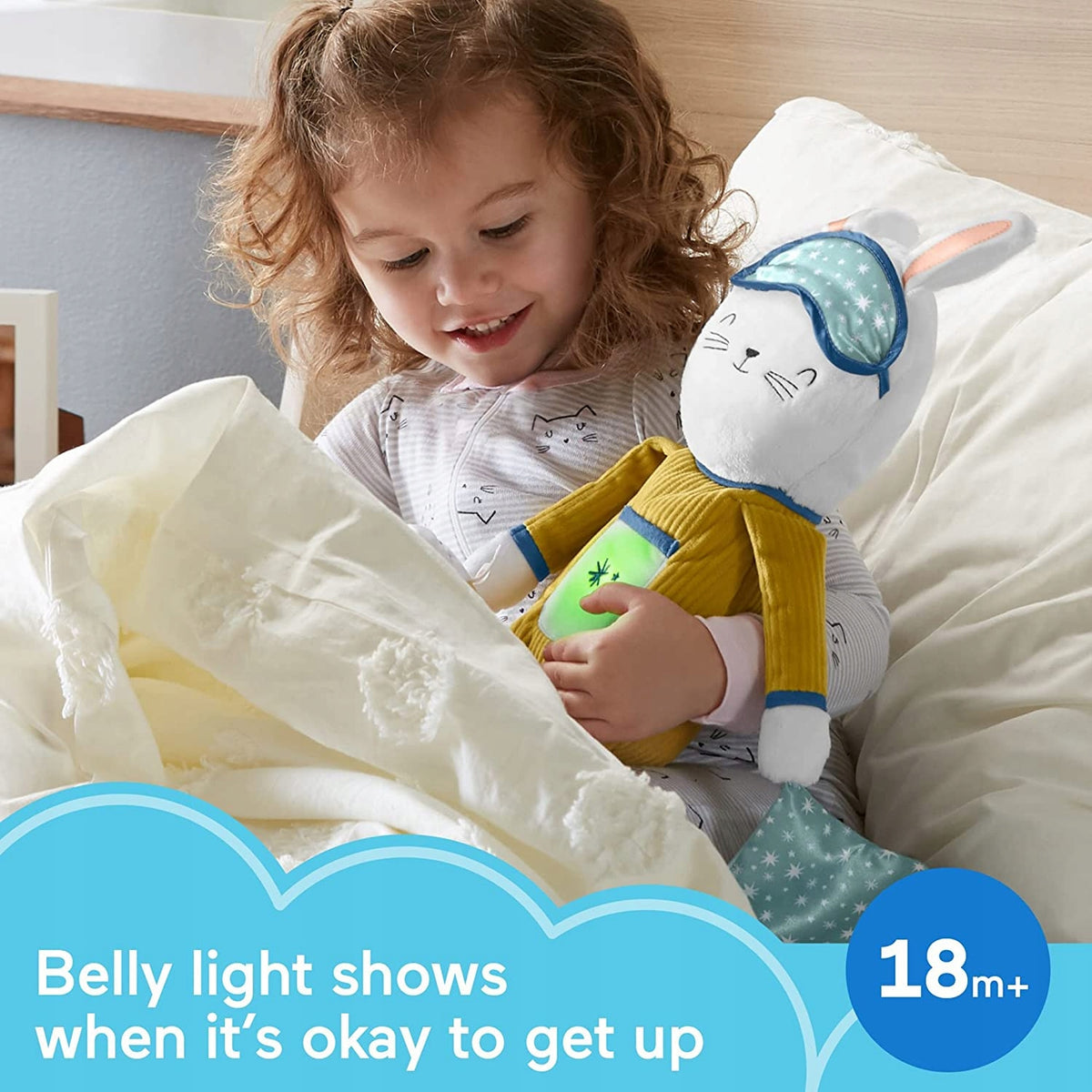 FISHER-PRICE króliczek usypianka Zaśnij Ze mną dla dzieci 18m+, miękka zabawka z uspokajającą muzyką i światłem brzuszka