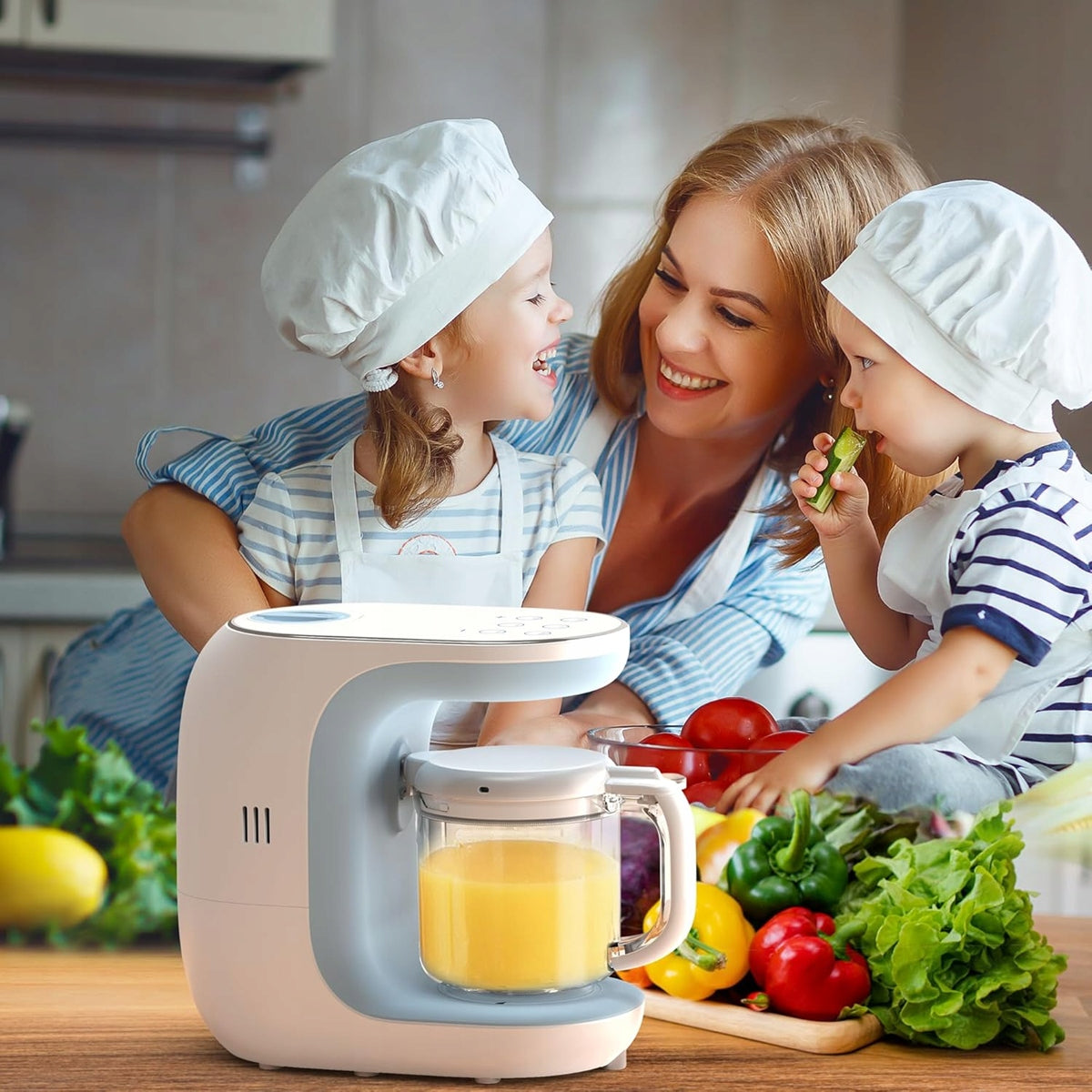 ECCOMUM Küchenmaschine 5in1 Dampfgarer Mixer Sterilisator + Spatel