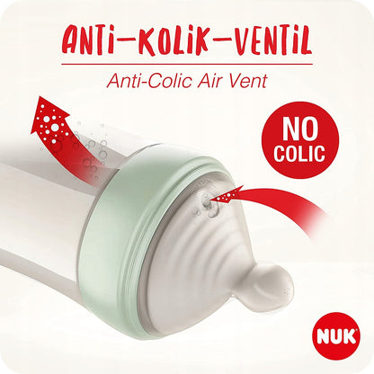 NUK Nature Sense zestaw butelek 3x, wiek 6-18 m smoczek anti-colic z wentylem przeciwkolkowym