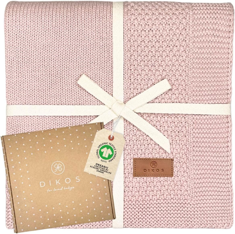 DIKOS kocyk z bawełny ORGANIC 75x100cm różowy, certyfikat GOTS, miękki kocyk dziecięcy z bawełny organicznej