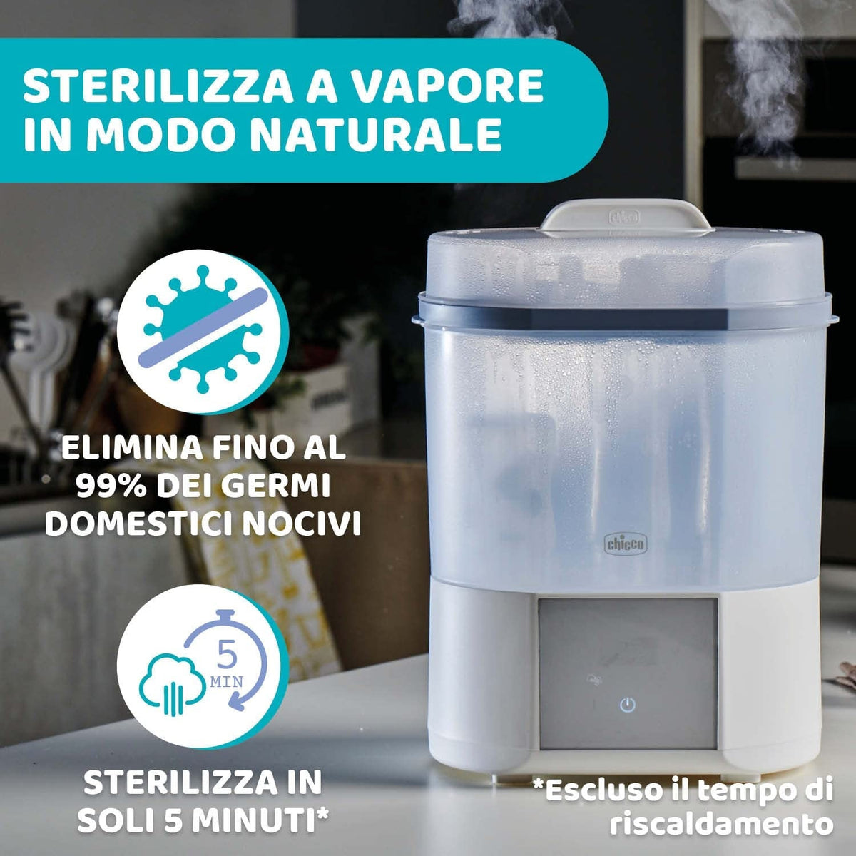 CHICCO sterylizator parowy z suszarką All in One, sterylizacja parą i suszenie butelek, biały