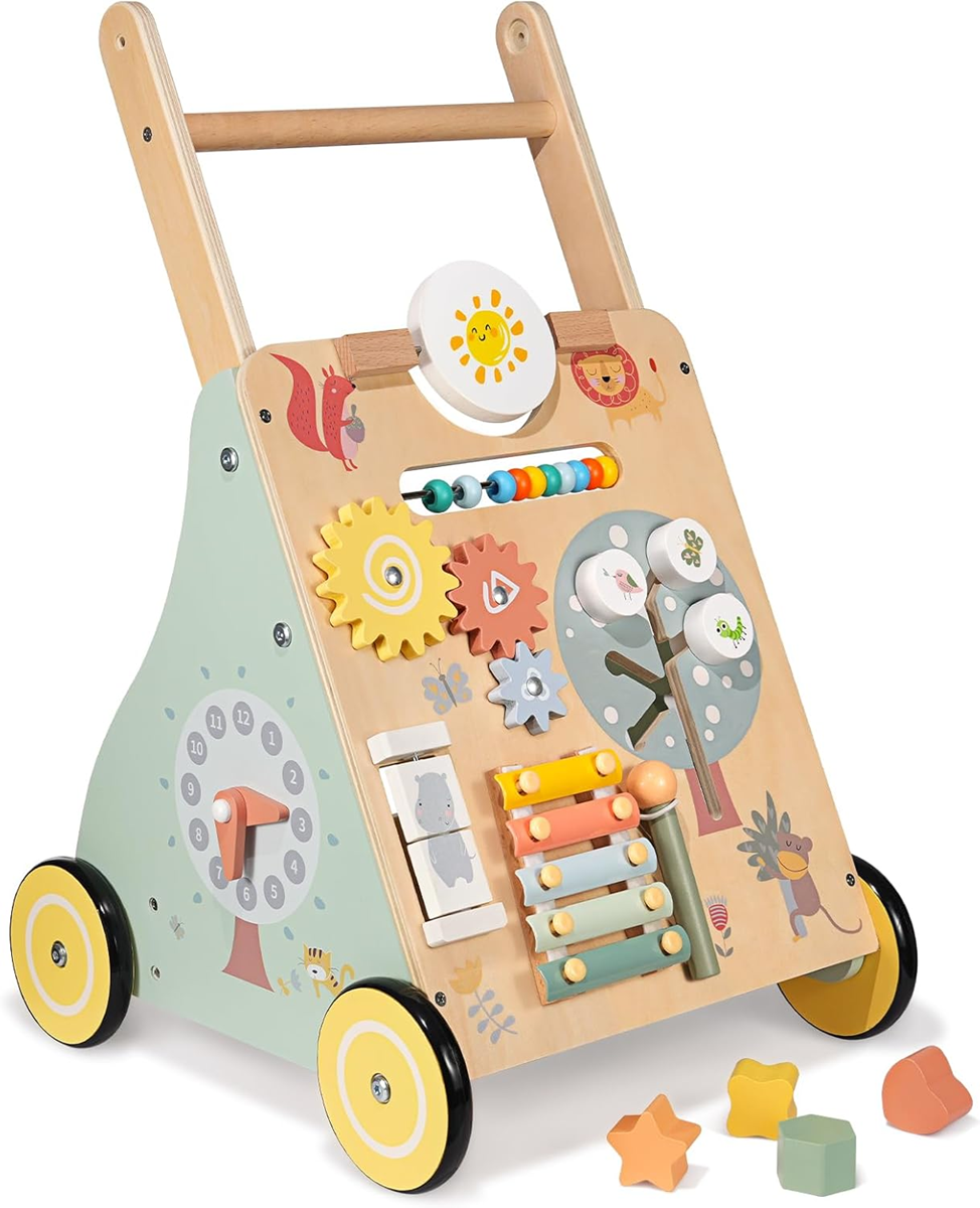 HENGBO Multifunktions-Lauflernwagen aus Holz auf Gummirädern 37 x 56 cm ab 0