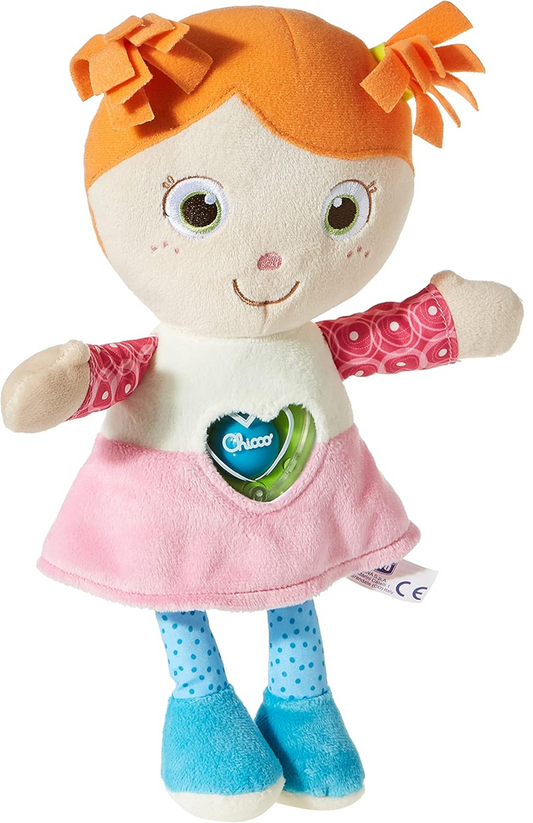 CHICCO Plüschpuppe Emily, Schmusetuch mit Rassel im Herz, 26 cm