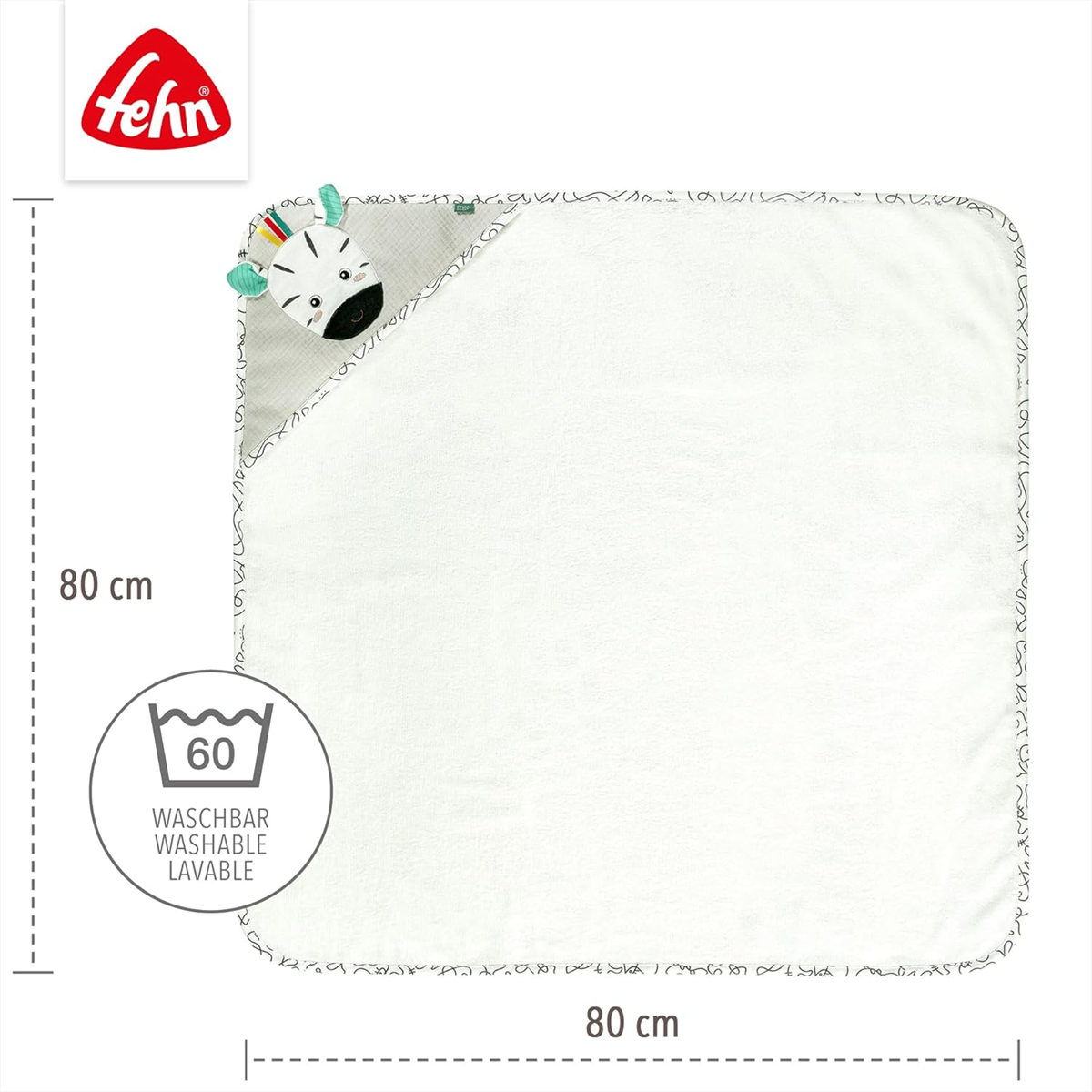 FEHN Zebra Kapuzenhandtuch 80x80 cm