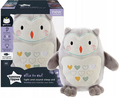 TOMMEE TIPPEE Sowa Ollie PRZYTULANKA lampka dźwięk, pluszowa sowa z pozytywką i lampką nocną