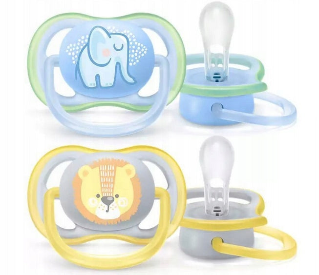 PHILIPS AVENT Ultra Air smoczki x 2 0-6msc silikonowe smoczki uspokajające BPA free z etui, niebieski i żółty
