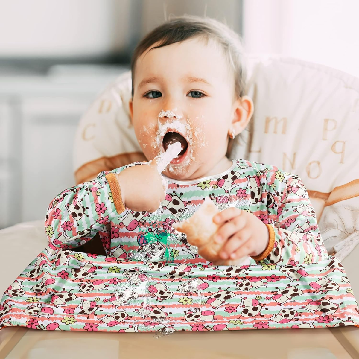 LENBEST Baby Bibs wodoodporny śliniak kombinezon z rękawami 6 m+