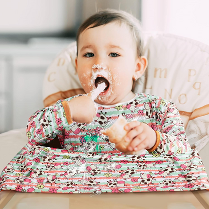 LENBEST Baby Bibs wodoodporny śliniak kombinezon z rękawami 6 m+