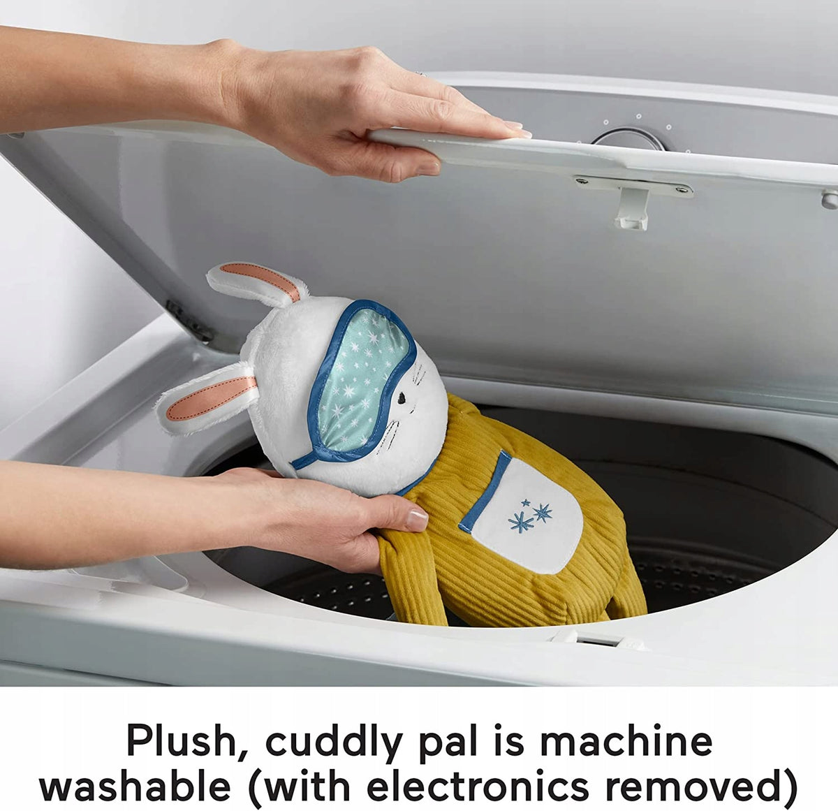 FISHER-PRICE króliczek usypianka Zaśnij Ze mną, pluszowy króliczek do prania w pralce po wyjęciu elektroniki