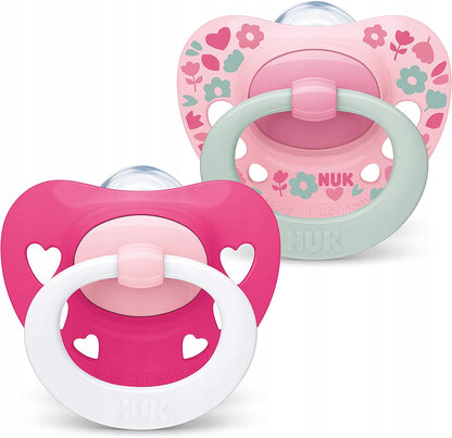 NUK SIGNATURE smoczek uspokajający x2 18-36msc różowy silikonowy BPA-free z pudełkiem, zestaw 2 sztuki
