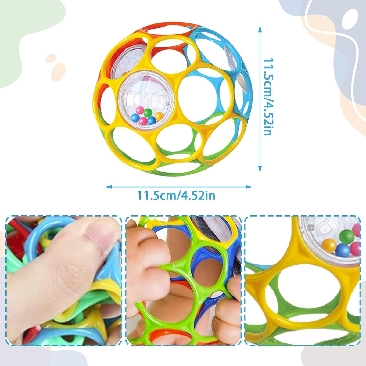 KIKUO Classic Ball Greifball-Beißring mit Rasseln, 11,5 cm