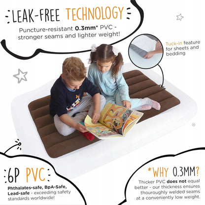 THE SHRUNKS nadmuchiwane łóżko turystyczne materac dla dzieci, leak-free 0.3mm PVC, Tuck-in feature, bezpieczne i lekkie
