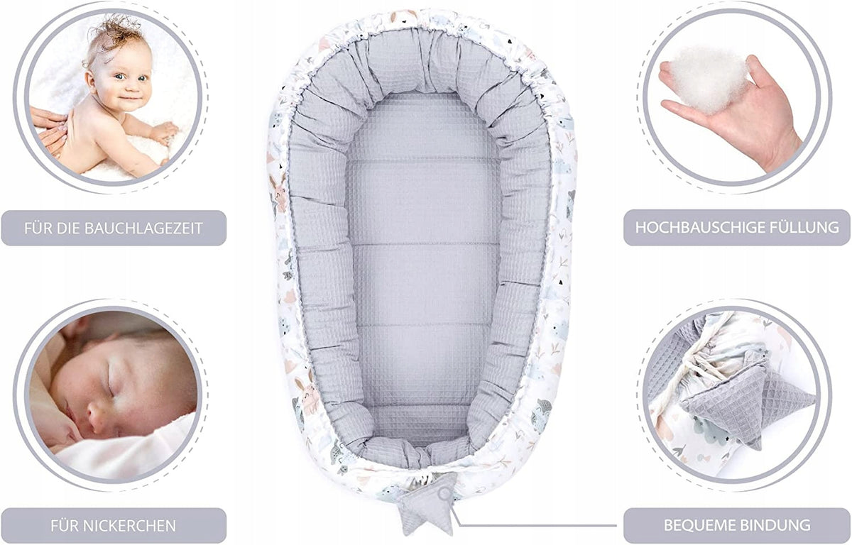 TOTSY BABY kokon niemowlęcy gniazdo 90 x 50, miękki kokon dla niemowląt z oddychającej bawełny