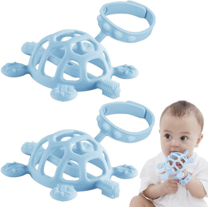 GOQELK Silikon-Beißring für das Handgelenk mit Bürste SCHILDKRÖTE 2 Stück