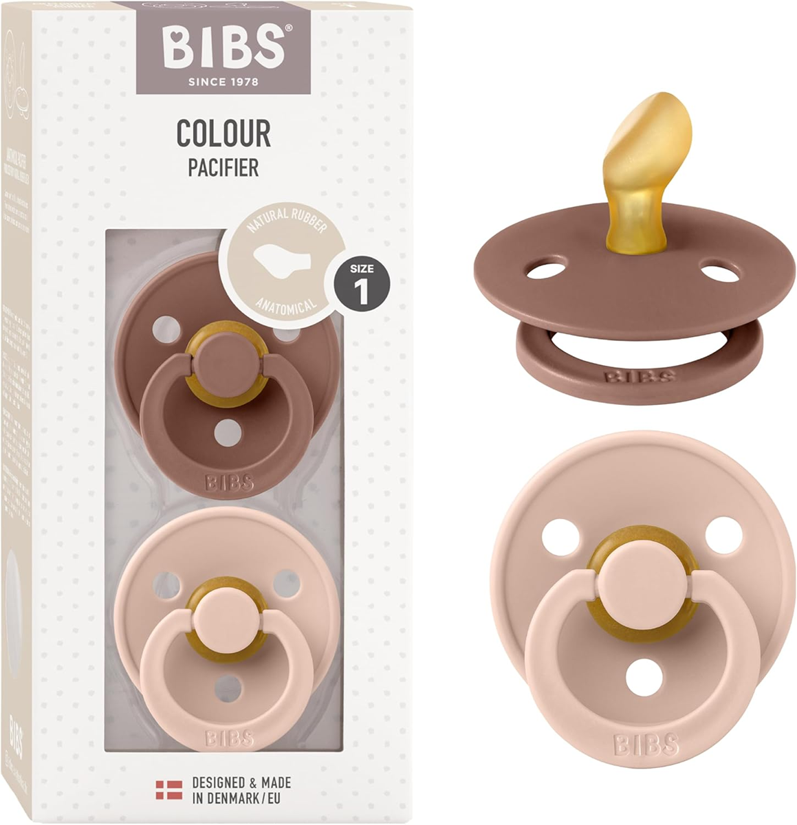 BIBS COLOUR Schnuller 2er-Pack Naturkautschuk 0-6 Monate ANATOMISCH