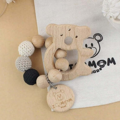DREWNIANY GRYZAK koala I LOVE MOM z drewnianymi koralikami, nowy, w uszkodzonym opakowaniu