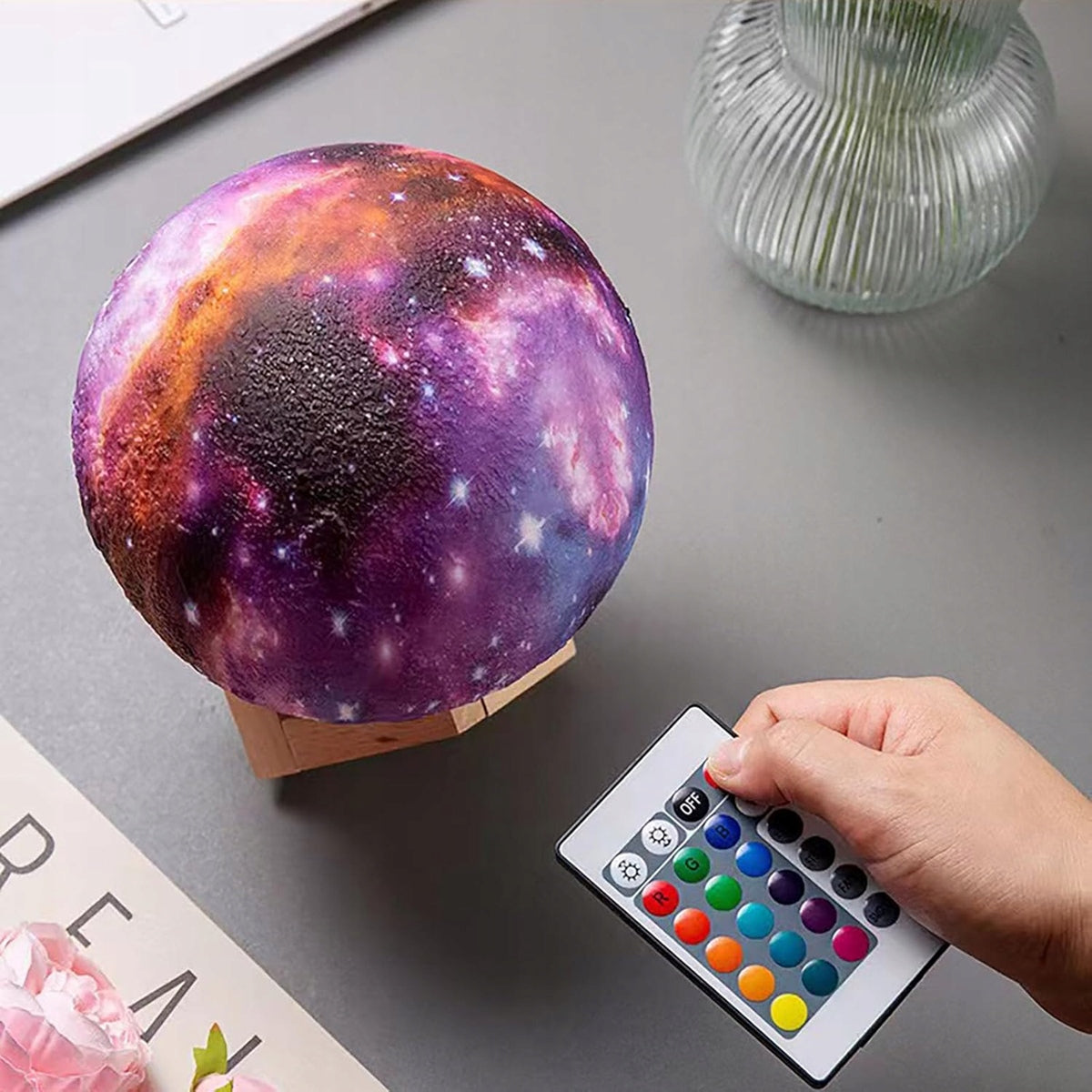 BAKTH Galaxie Nachtlicht Mond 16 Farben + Fernbedienung und Basis MOND