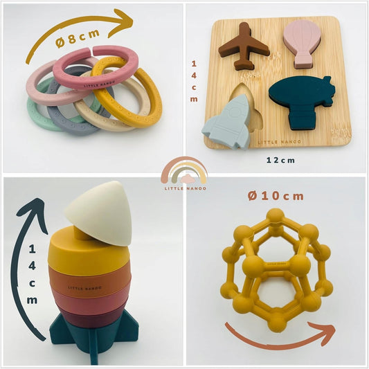 LITTLE NANOO Set aus 18 sensorischen Silikonspielzeugen ab 6 Monaten – Produktfoto 2