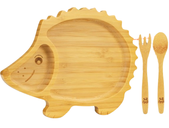 BABYLOVIT Bambusschale mit Saugnapf + Löffel und Gabel IGEL