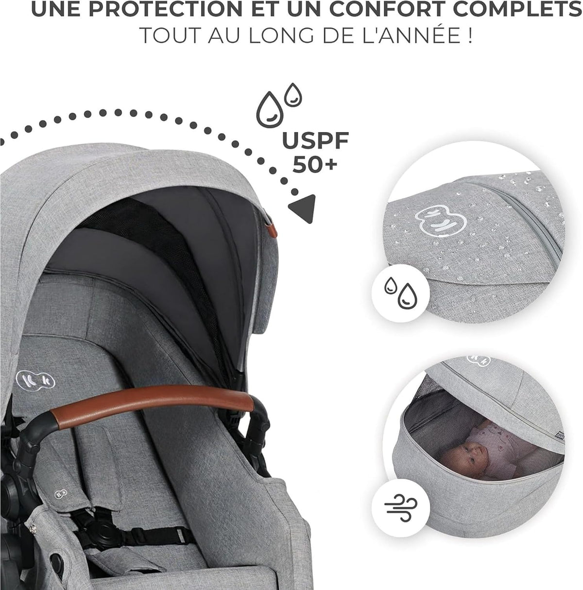KINDERKRAFT B-TOUR 3-in-1 Multifunktionskinderwagen bis 22kg + Babyschale MINK PRO