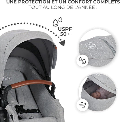 KINDERKRAFT B-TOUR 3-in-1 Multifunktionskinderwagen bis 22kg + Babyschale MINK PRO