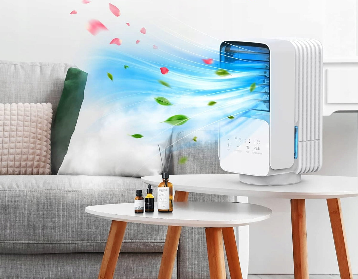 OMISOON Air Cooler Miniklimagerät 700 ml mit Touchpanel und Licht