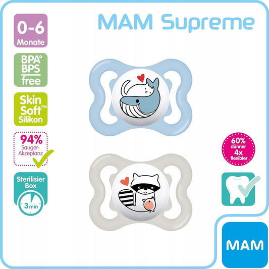MAM SUPREME silikonový dudlík 0-6 měsíců x2