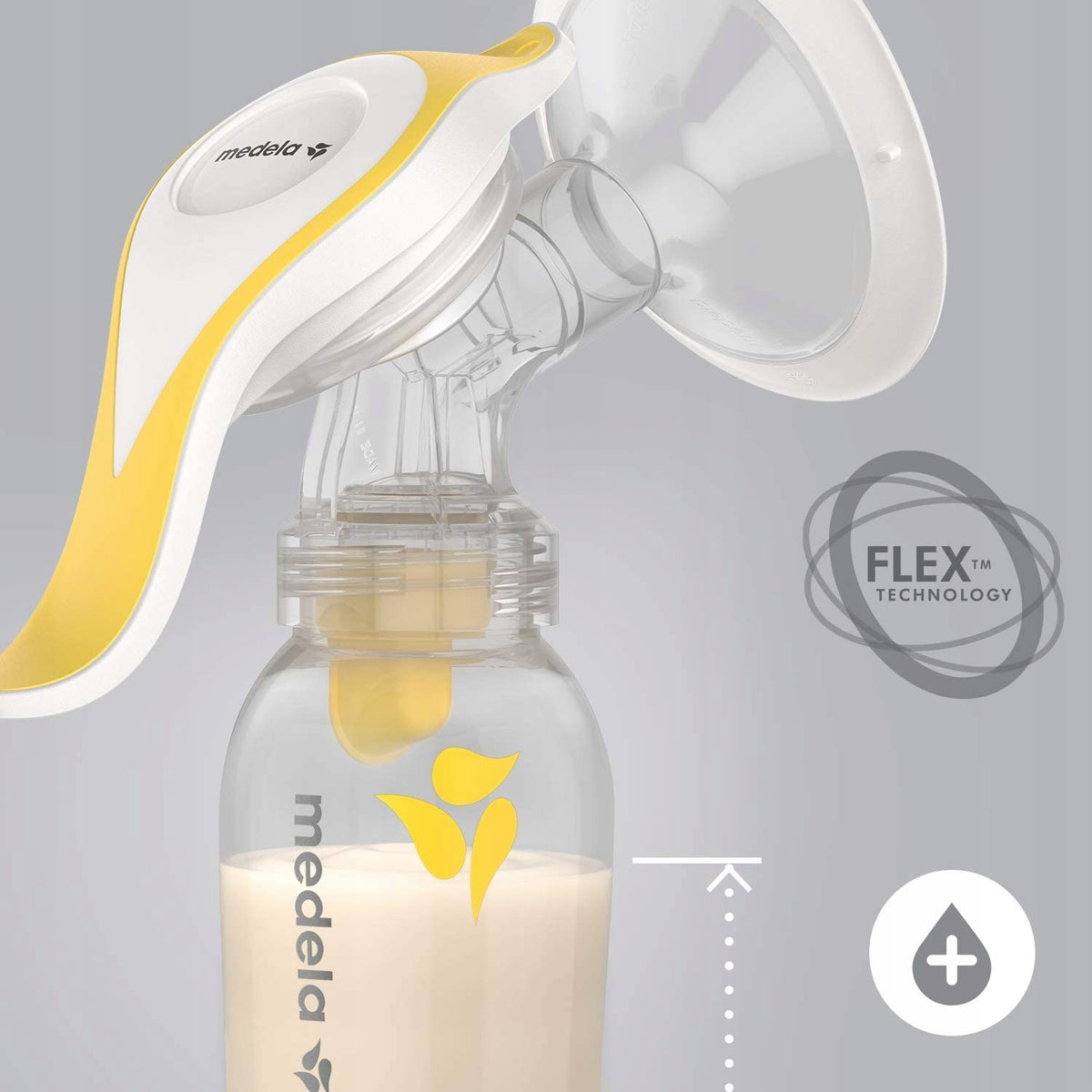 MEDELA Harmony Flex laktator ręczny 2fazowy, żółty, kompaktowy laktator ręczny z technologią Flex i butelką
