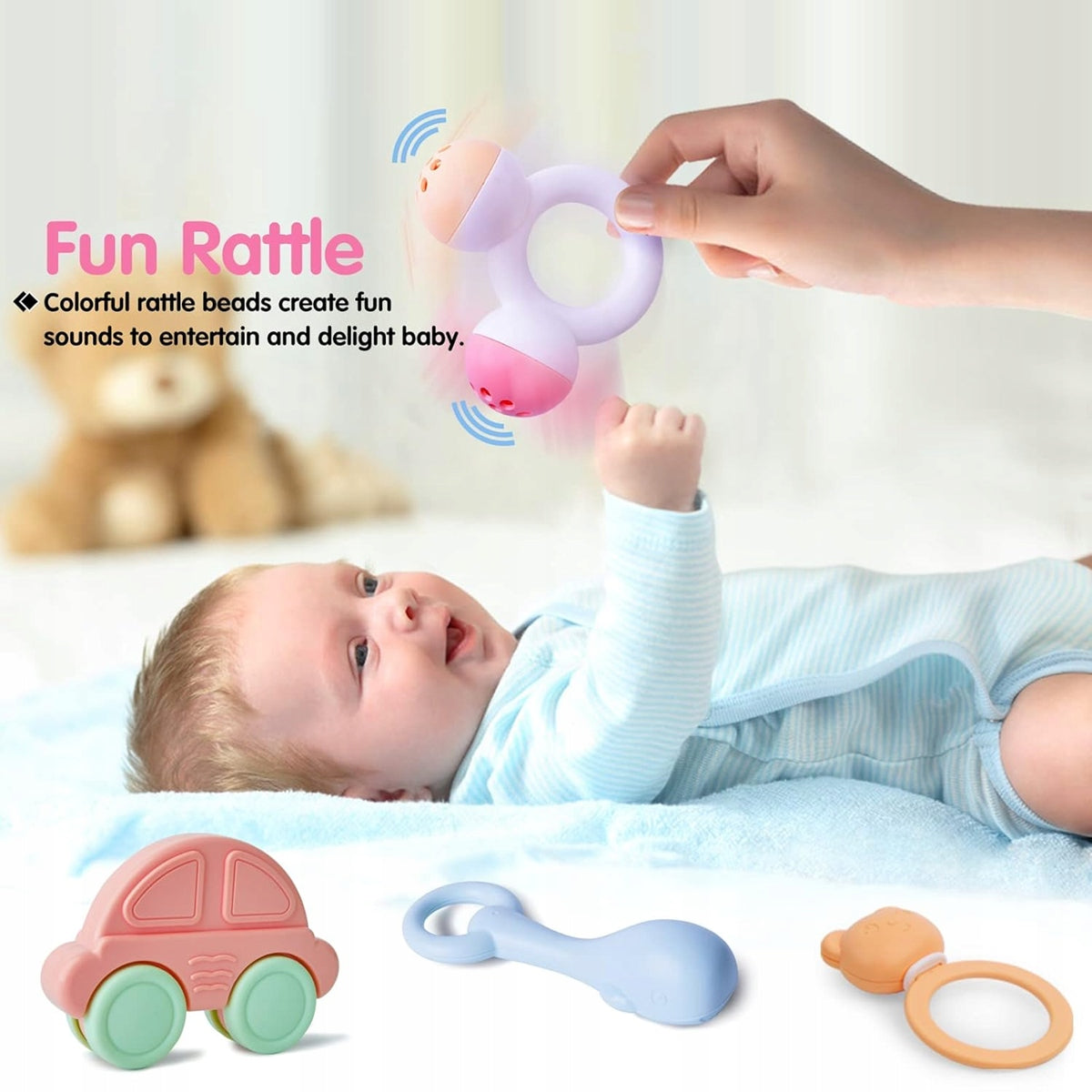 TOYABI Baby Rasseln Set mit 10 Stück + Aufbewahrungsbox