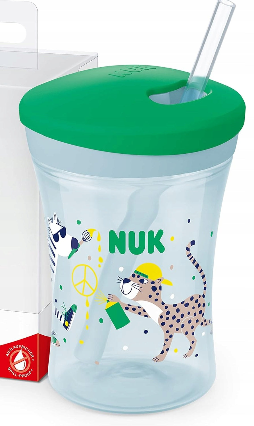 NUK Action Cup KUBEK NIEKAPEK 12 m+ zielony kubek niekapek 230 ml ze słomką, wolny od BPA