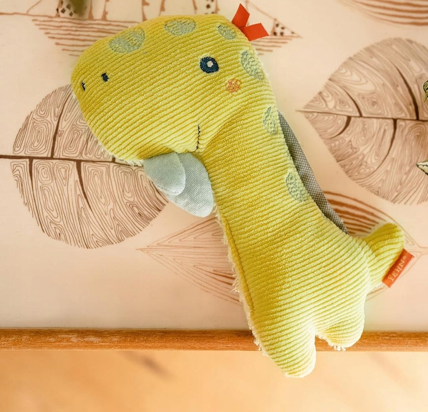 FEHN Plüsch-Greifling mit Rassel und Quietsche DINO 17,5 cm