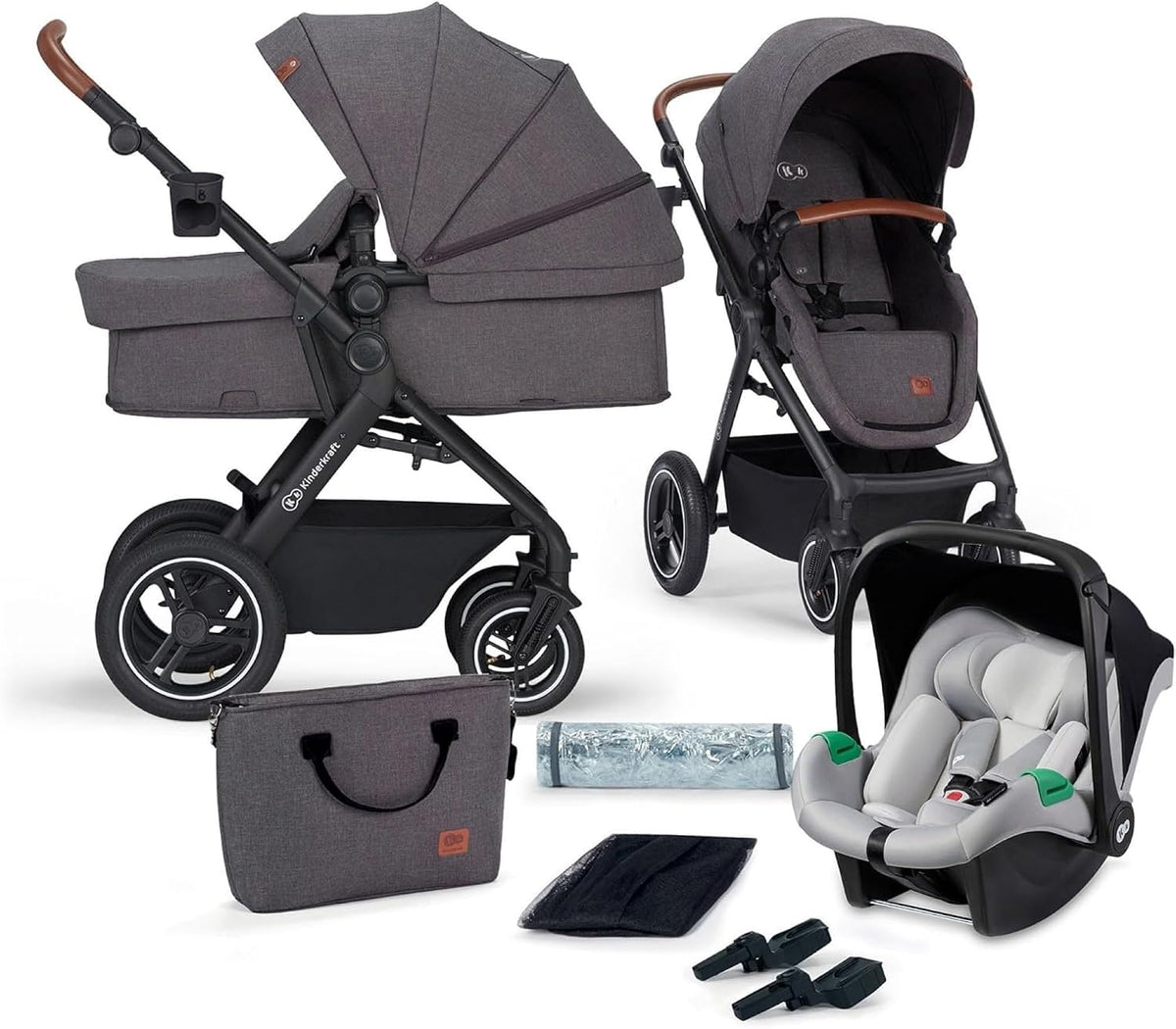 KINDERKRAFT B-TOUR 3-in-1 Multifunktionskinderwagen bis 22kg + Babyschale MINK PRO