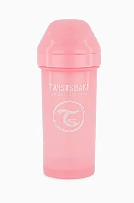 TWISTSHAKE Kid Cup kubek niekapek z ustnikiem i blenderem 360 ml 12 m+ różowy kubek z twardym ustnikiem