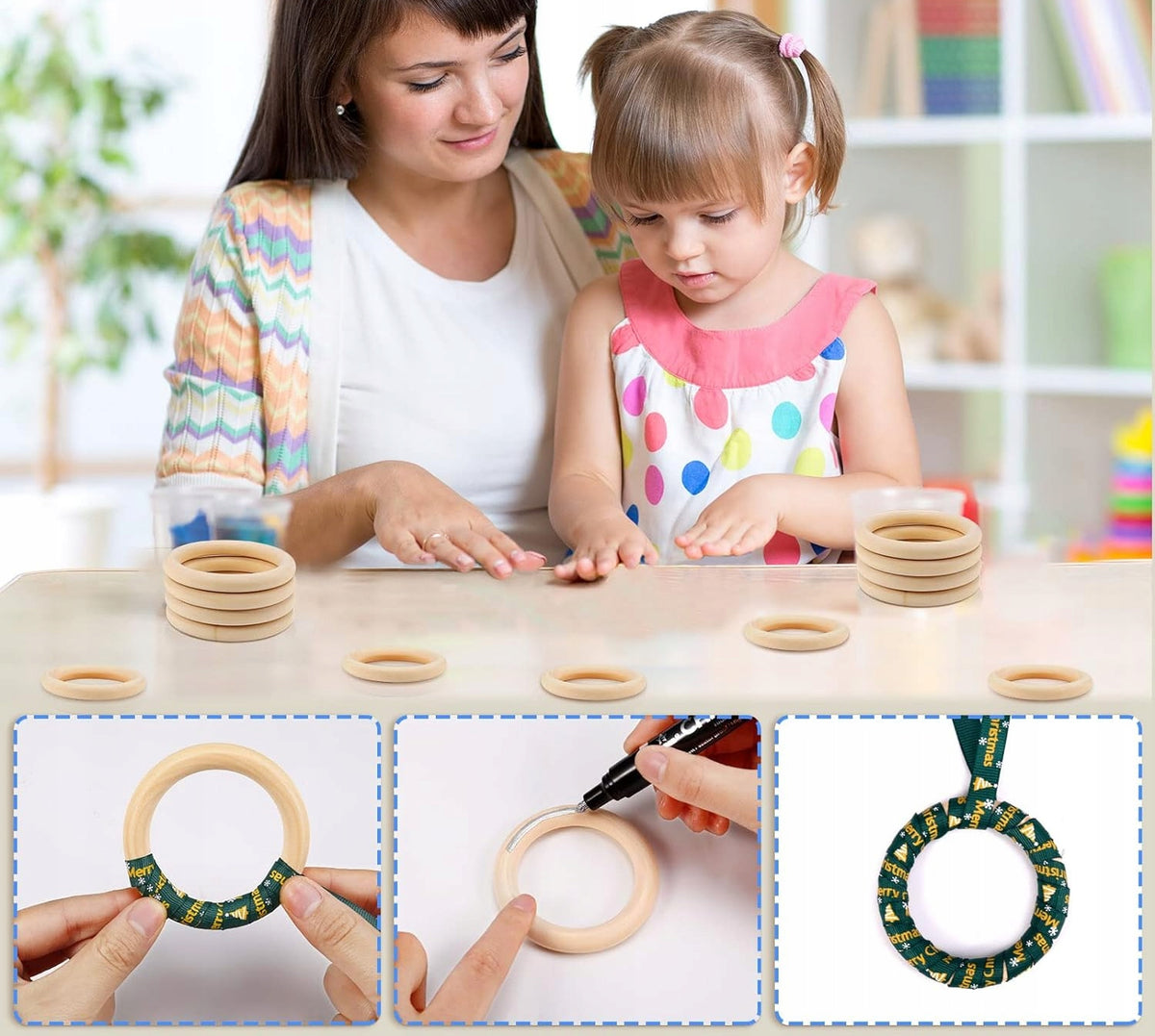 ROSEWINEC Holzbeißring DIY Armband Spielring 1 Stück