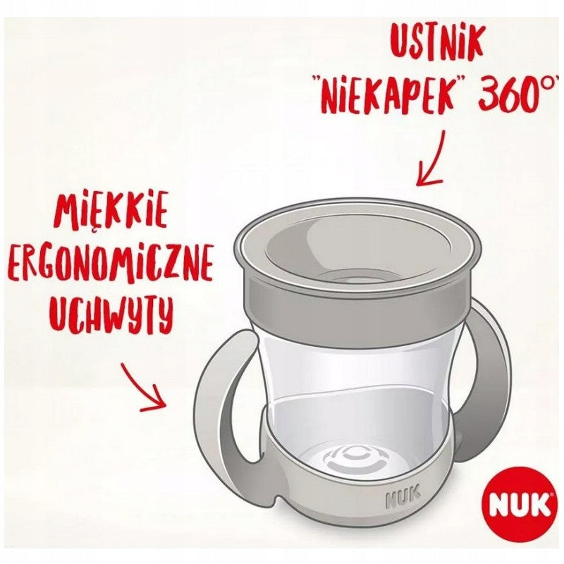 NUK Mini Magic Cup KUBEK NIEKAPEK 160 ml niebieski z miękkimi ergonomicznymi uchwytami i ustnikiem 360°