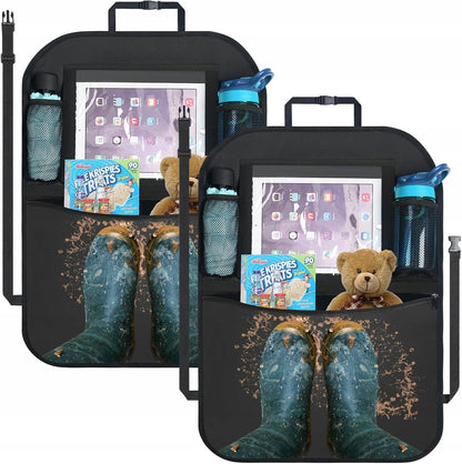 URAQT organizer samochodowy na fotel ochraniacz 46x62 cm 2 sztuki, czarny organizer z kieszeniami i mocowaniem