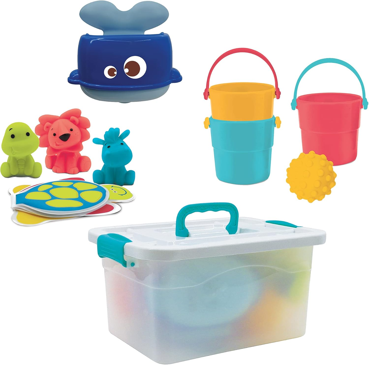LUDI Badespielzeug-Set 9 Teile + Box mit Griff