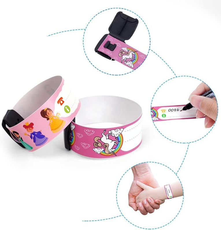 VICLOON wasserdichte SOS-Armbänder für Kinder, 8 Stück + Marker