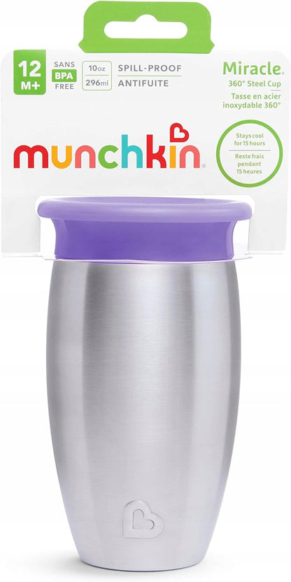 MUNCHKIN Miracle kubek 360 6msc+ 296ml stal nierdzewna, niebieski, izolowany kubek dziecięcy 360°