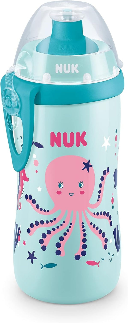 NUK Junior Cup BUTELKA 18 m+ ustnik push-pull 300 ml EFEKT KAMELEONA, niebieska butelka dla dzieci